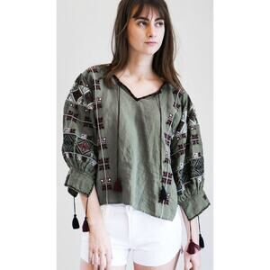 NILI LOTAN Cleo Linen Embroidered Peasant Blouse Top Garmentory XS NWT $515